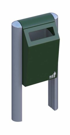robuster Außenabfalleimer aus hochwertigem verzinktem und pulverbeschichtetem Stahl Einwurföffnung auf einer Seite.