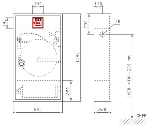 Wandhydrant mit Flachschlauch SK-mF-6/12-So zum Anschluss an die Löschwasserleitung nass oder nass/trocken zur Löschwasserversorgung der Feuerwehr und zur Erstbrandbekämpfung durch geschultes Personal