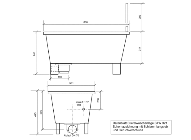 Technische Zeichnung Stiefelwaschanlage STW 321 Technische Zeichnung Stiefelwaschanlage STW 321